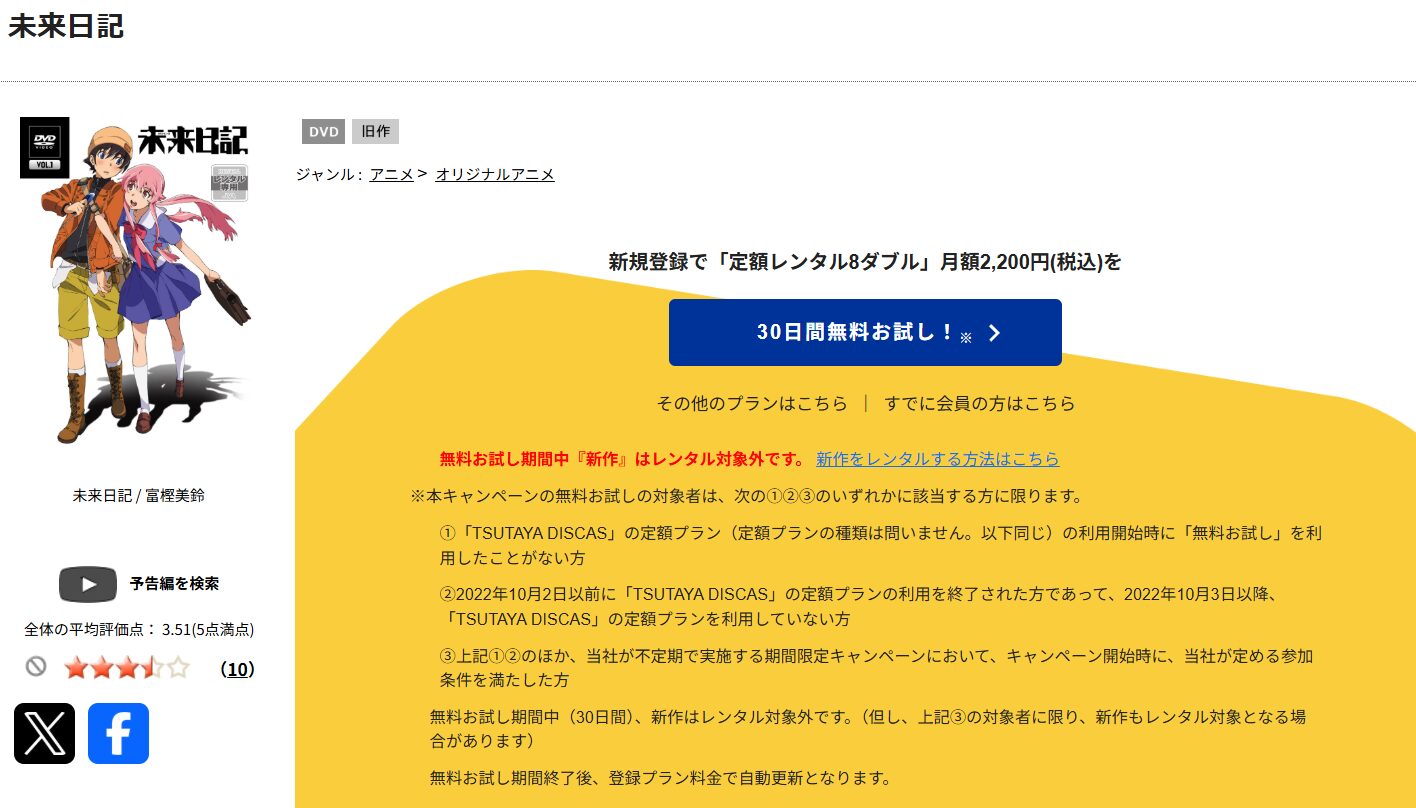 TSUTAYA DISCASの未来日記