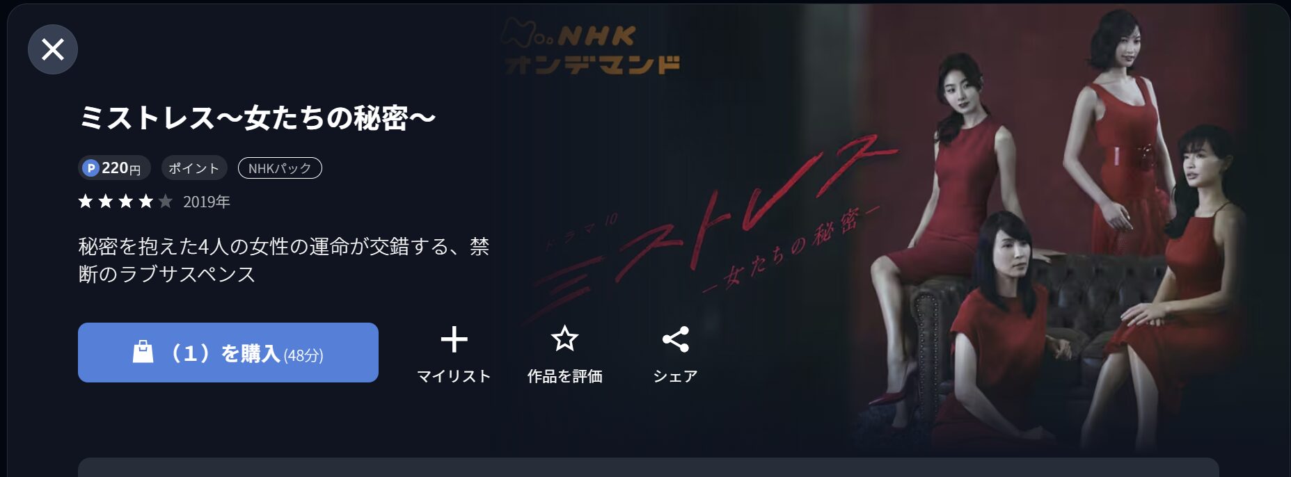 NHKオンデマンドのミストレス~女たちの秘密~配信画像