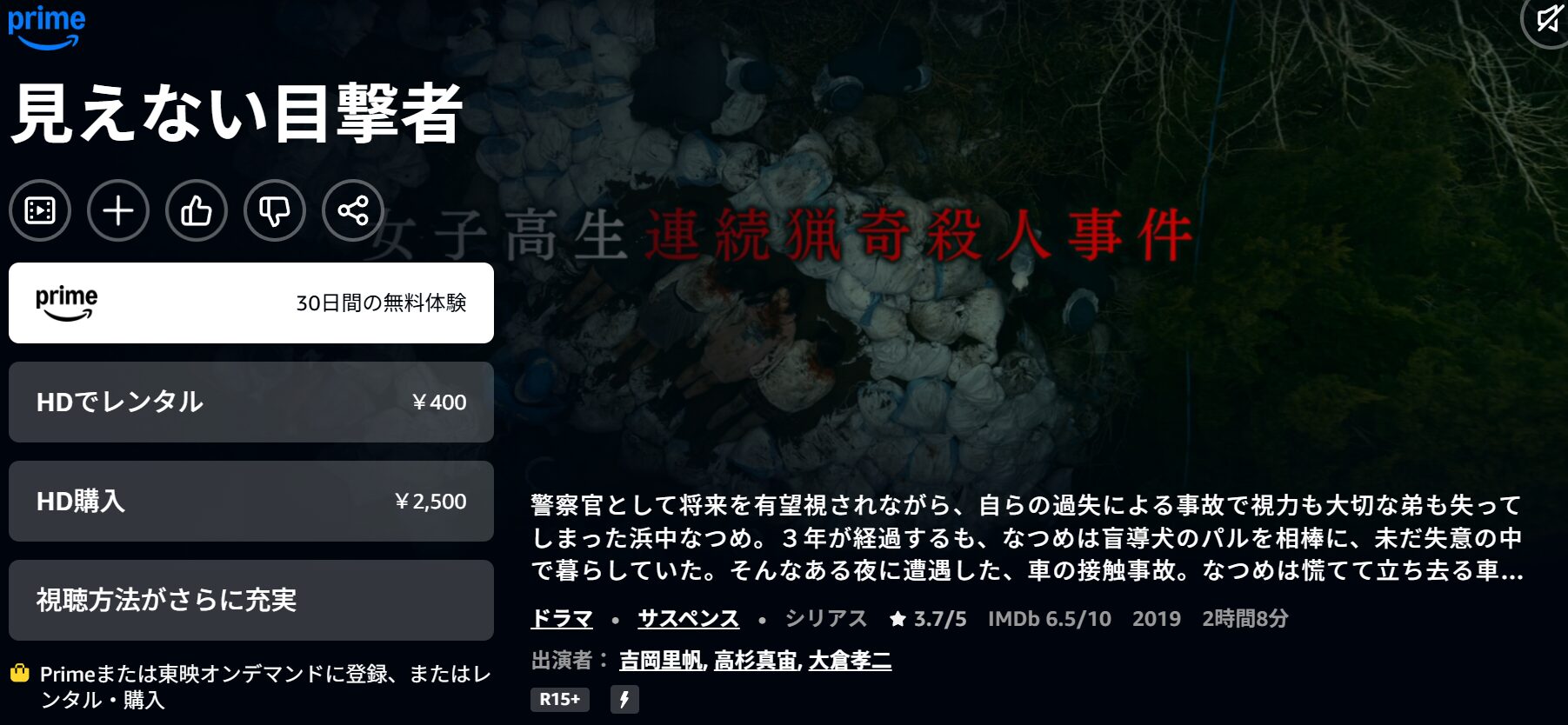 Amazonプライムの見えない目撃者配信画像