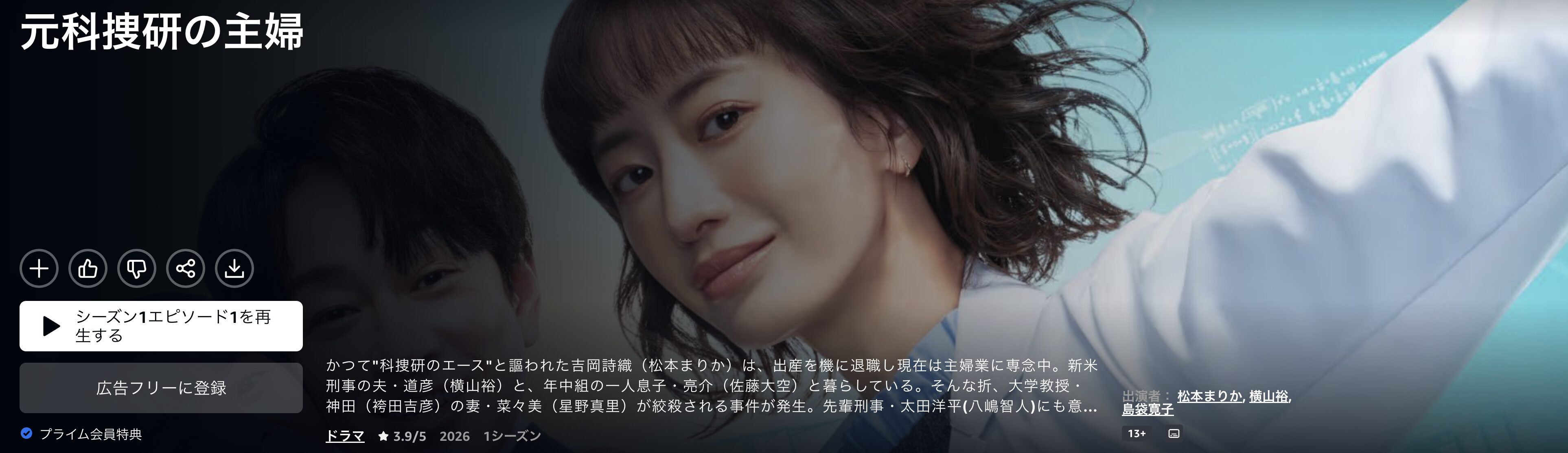 Amazonプライムの元科捜研の主婦配信画像