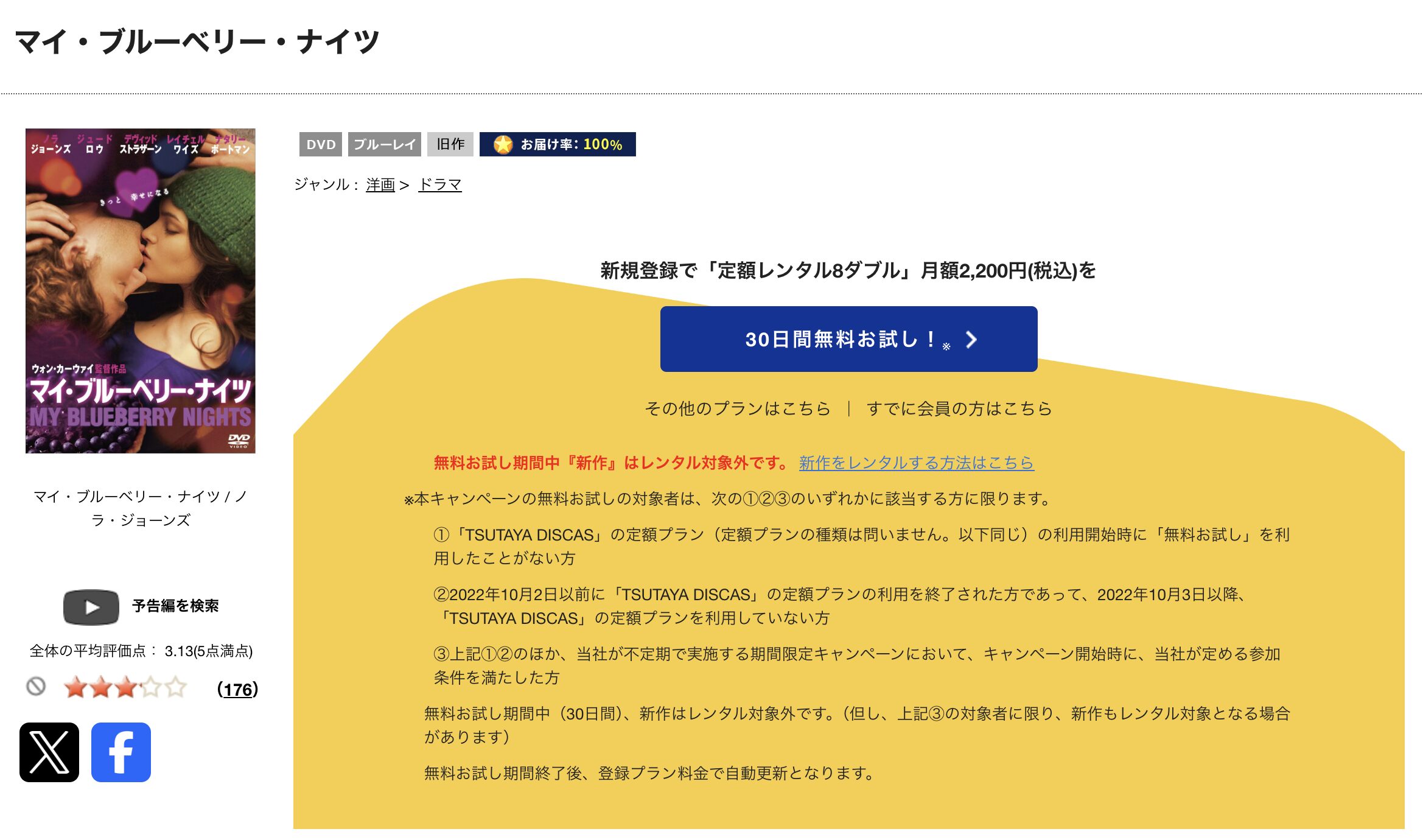 TSUTAYA DISCASのマイ・ブルーベリー・ナイツ