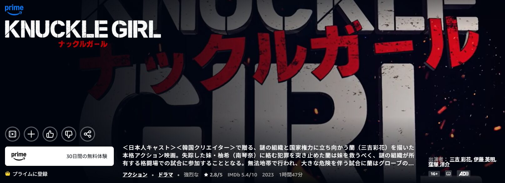 Amazonプライムのナックルガール配信画像