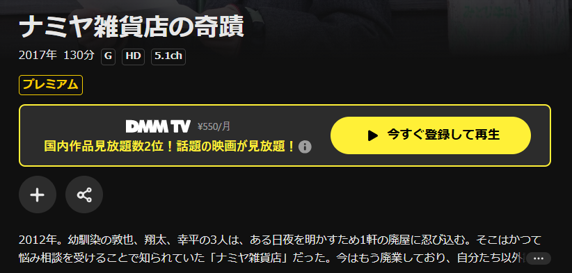 DMM TVのナミヤ雑貨店の奇蹟配信画像
