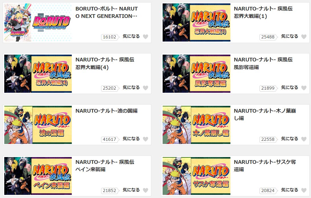dアニメストアのナルト配信画像