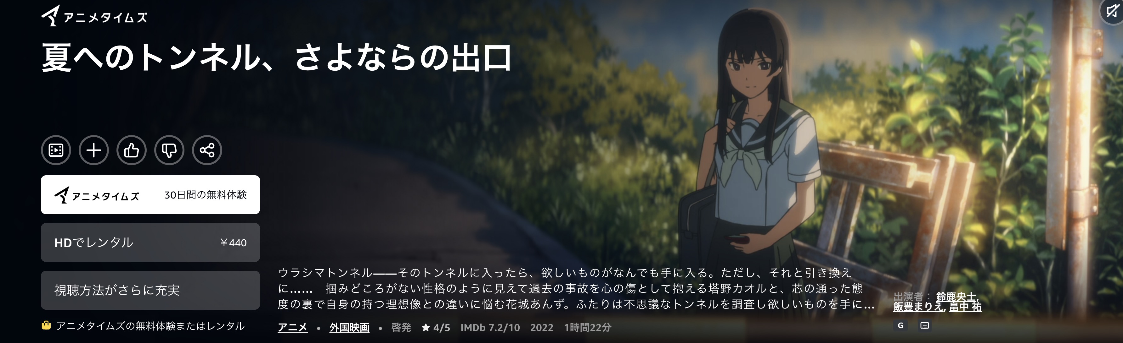 Amazonプライムの夏へのトンネル、さよならの出口配信画像