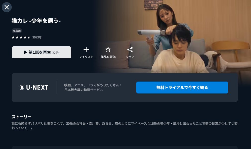 U-NEXTの猫カレ -少年を飼う-配信画像