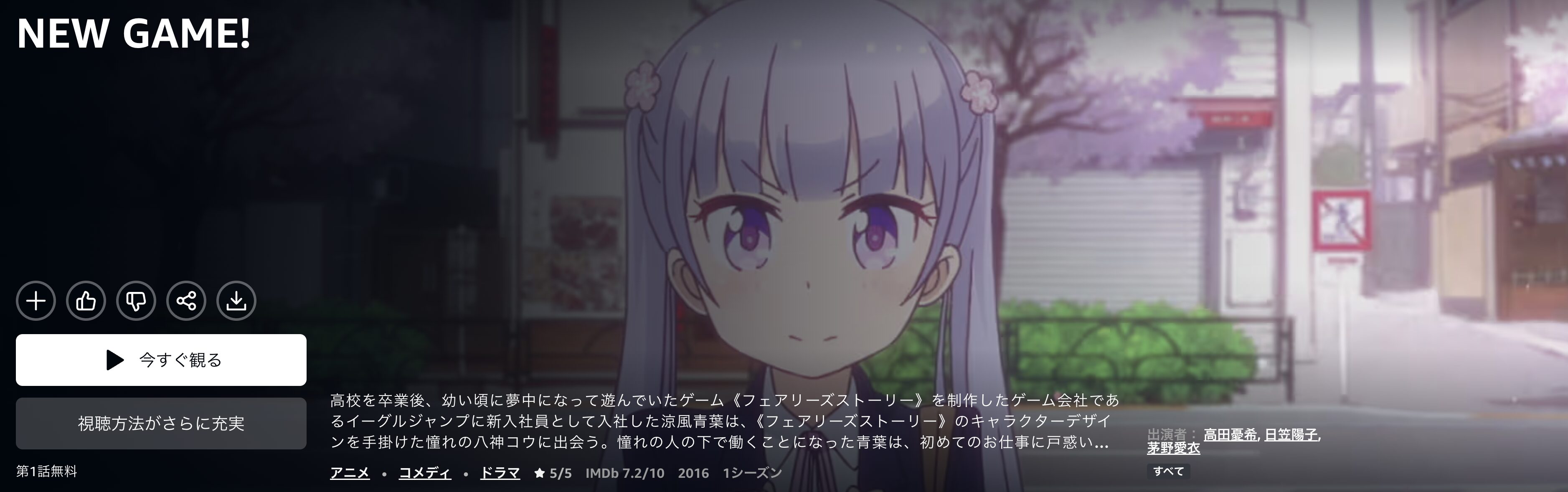 AmazonプライムのNEW GAME!（1期）配信画像