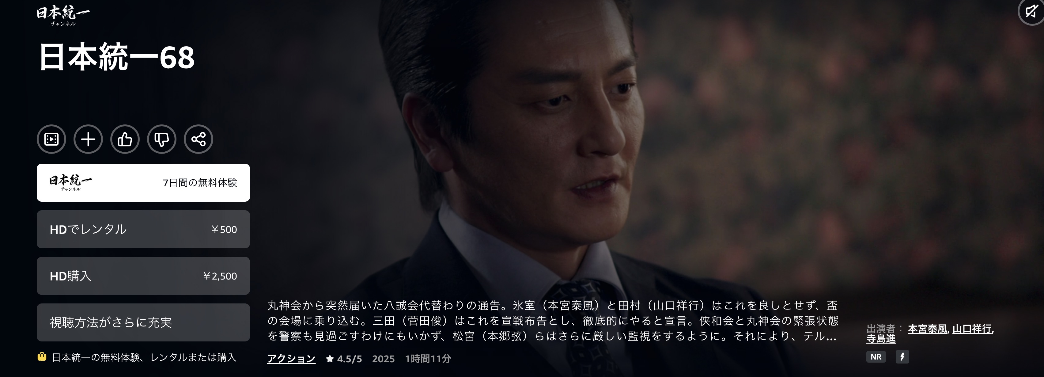 Amazonプライムの日本統一68配信画像
