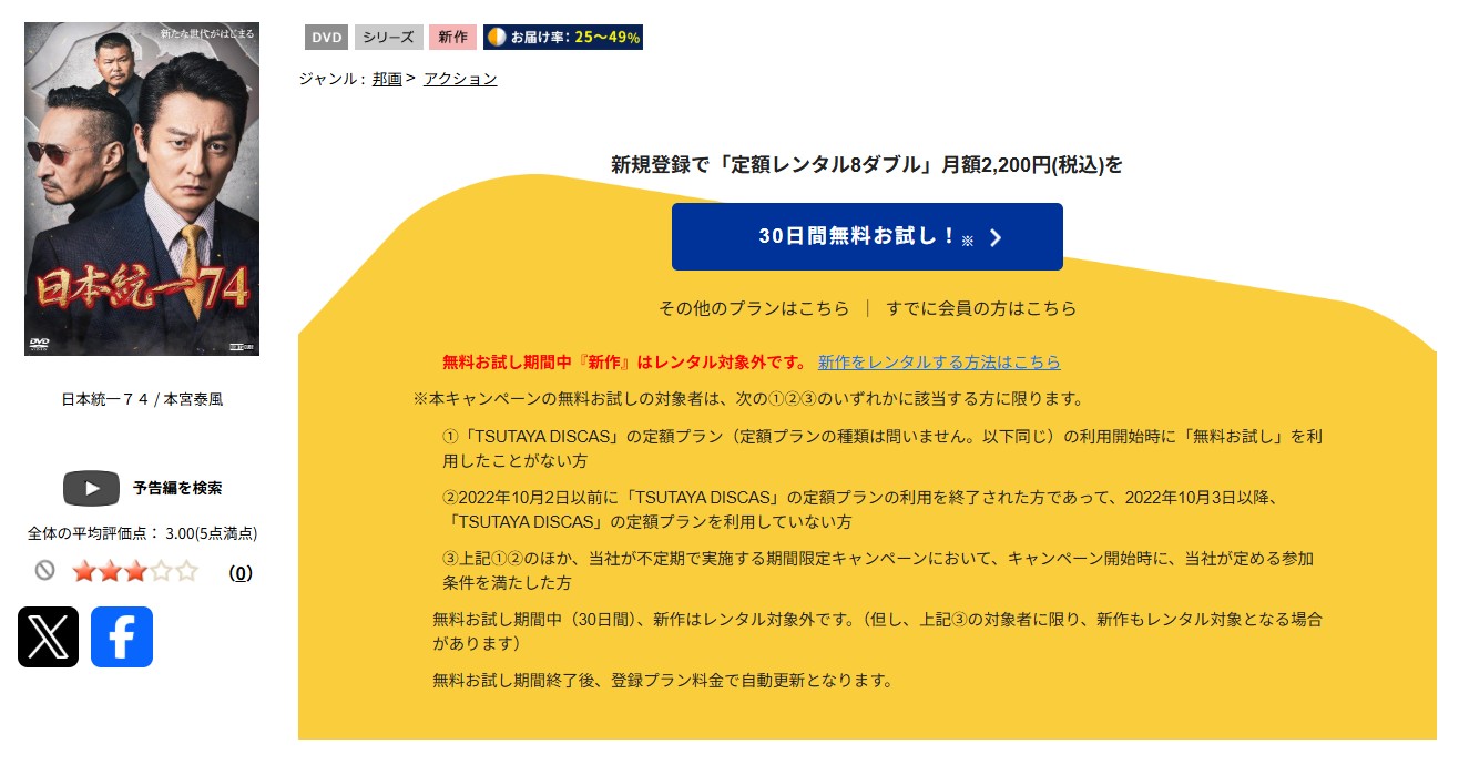TSUTAYA DISCASの日本統一74