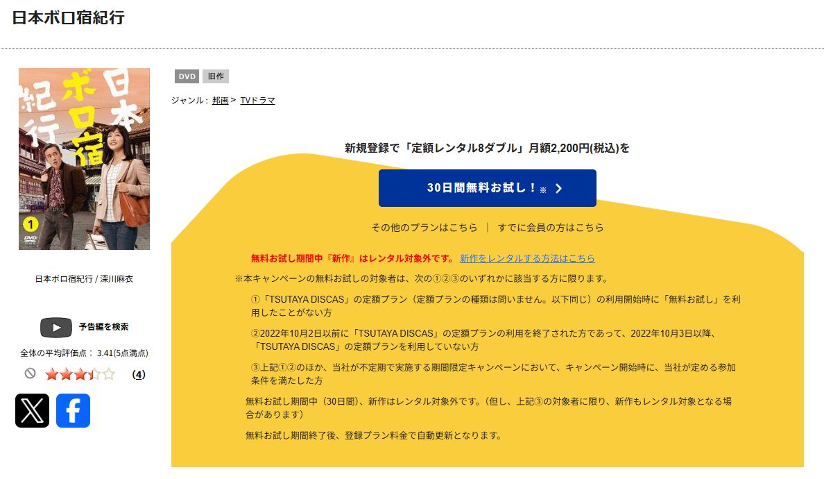 TSUTAYA DISCASの日本ボロ宿紀行