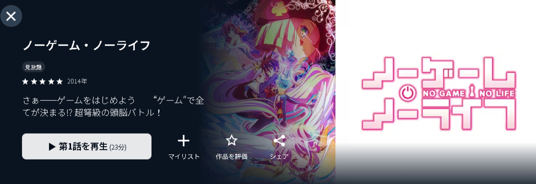 U-NEXTのノーゲーム・ノーライフ配信画像