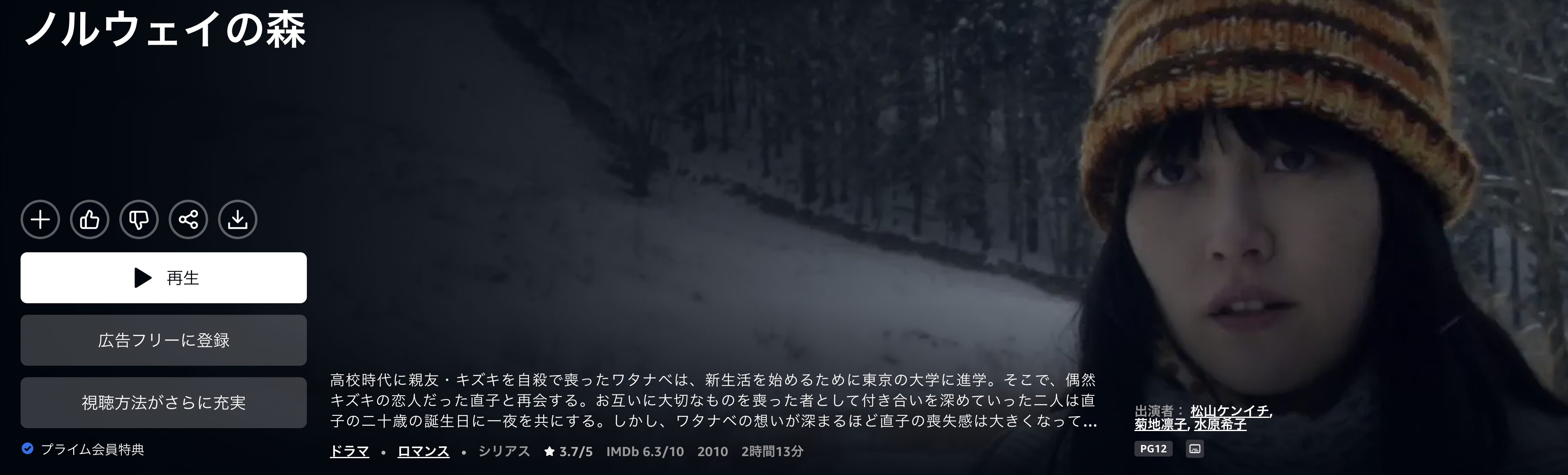 Amazonプライムのノルウェイの森配信画像
