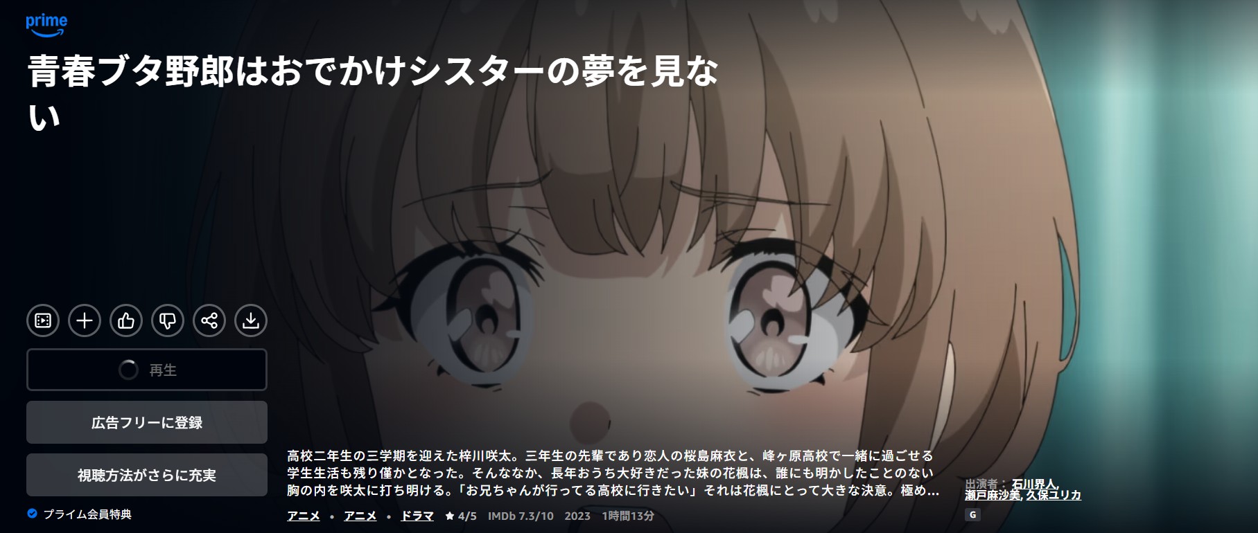 Amazonプライムの青春ブタ野郎はおでかけシスターの夢を見ない配信画像