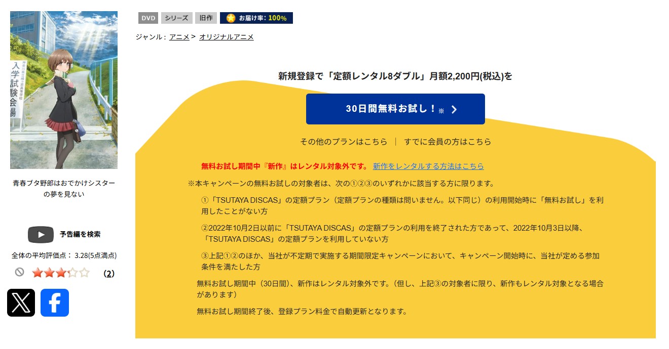 TSUTAYA DISCASの青春ブタ野郎はおでかけシスターの夢を見ない