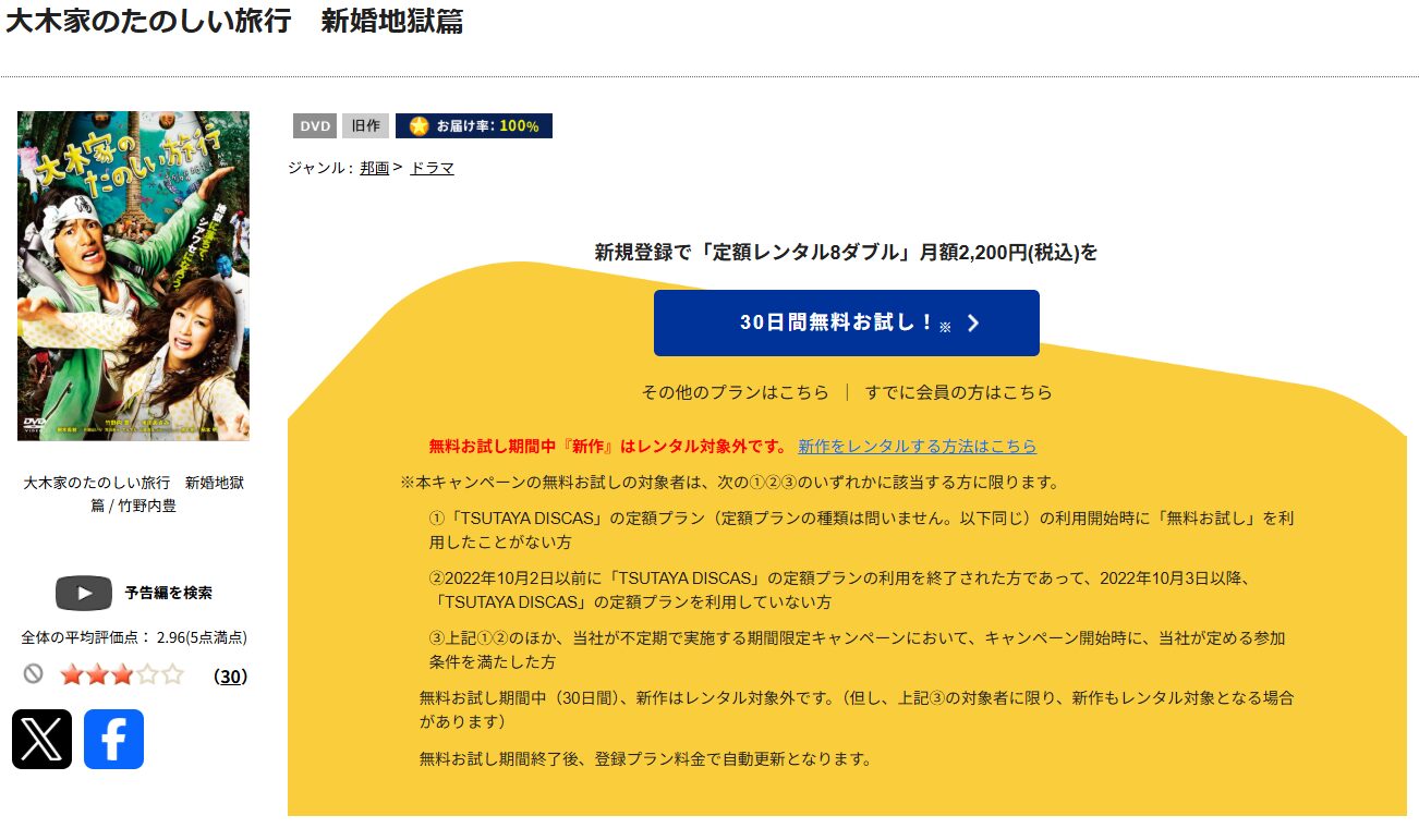 TSUTAYA DISCASの大木家のたのしい旅行 新婚地獄篇