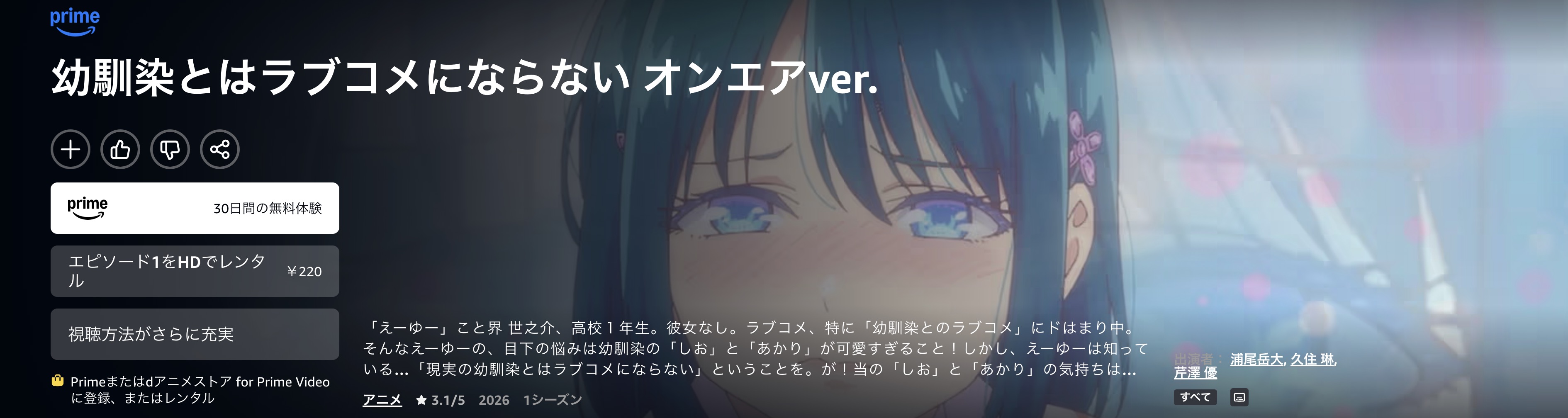 Amazonプライムの幼馴染とはラブコメにならない配信画像