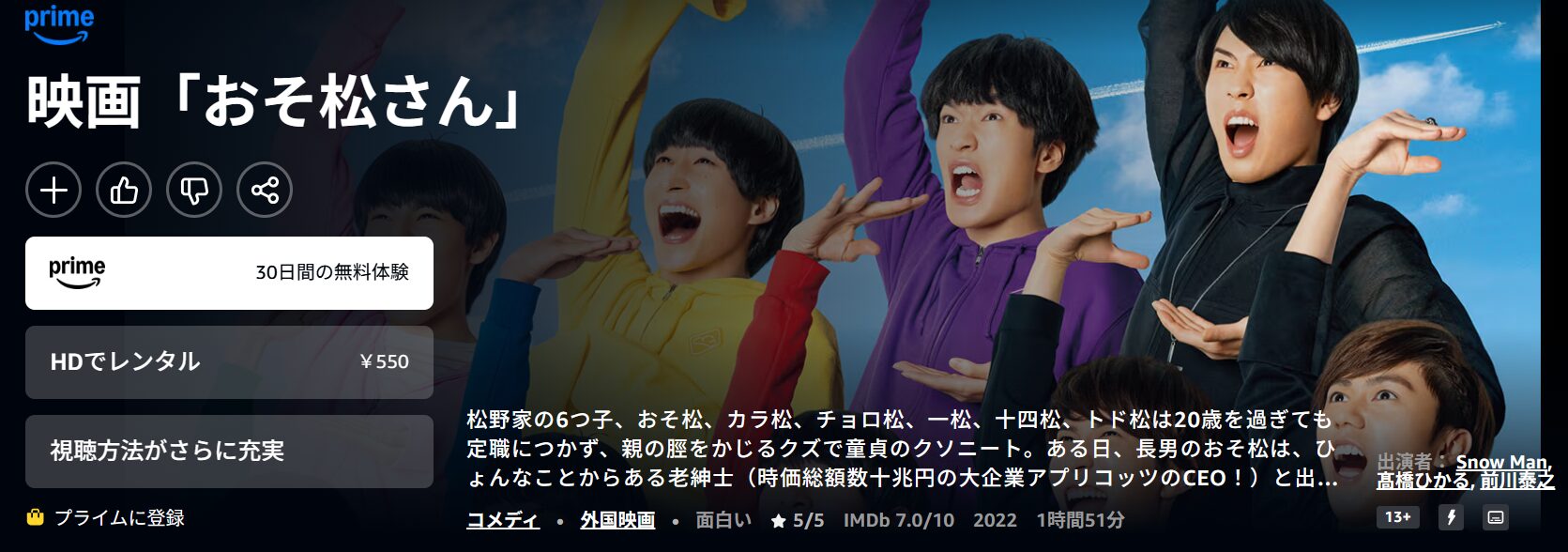 Amazonプライムのおそ松さん(実写)配信画像