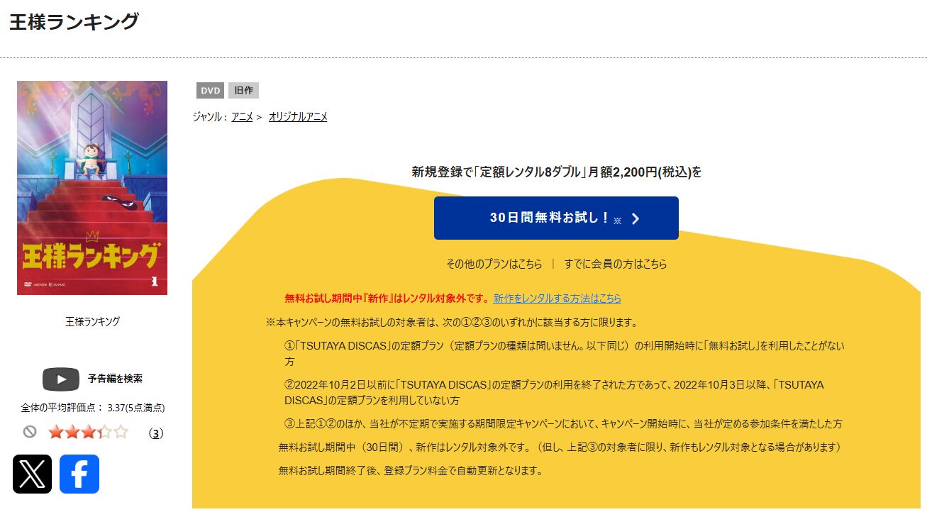 TSUTAYA DISCASの王様ランキング