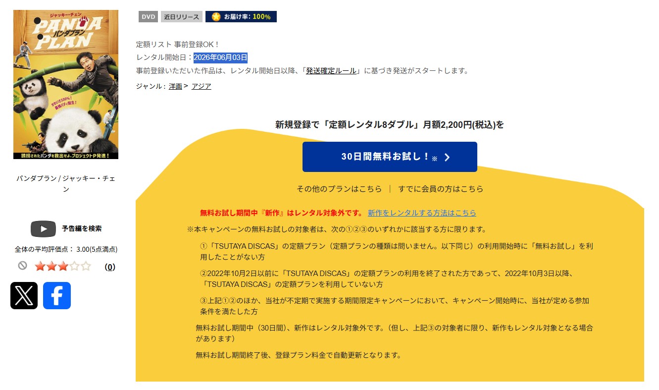 TSUTAYA DISCASのパンダプラン