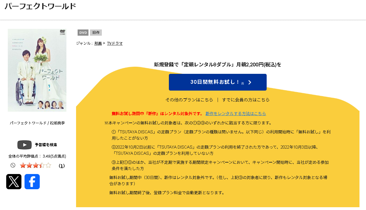TSUTAYA DISCASのパーフェクトワールド