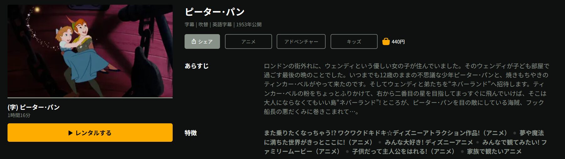 Huluのピーター・パン配信画像