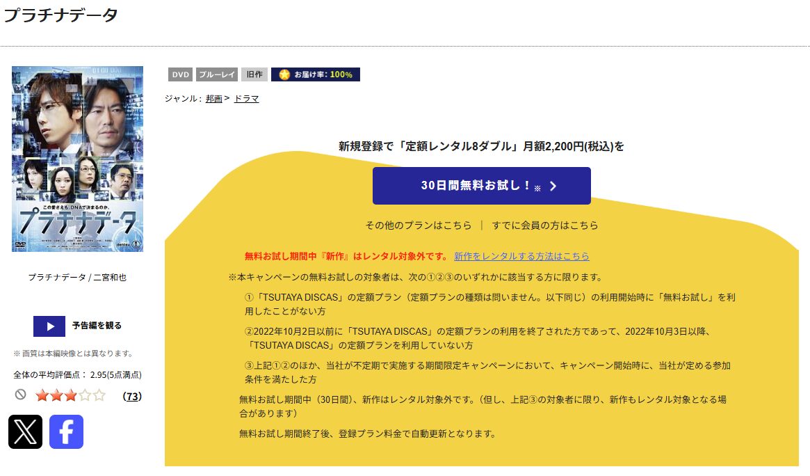 TSUTAYA DISCASのプラチナデータ