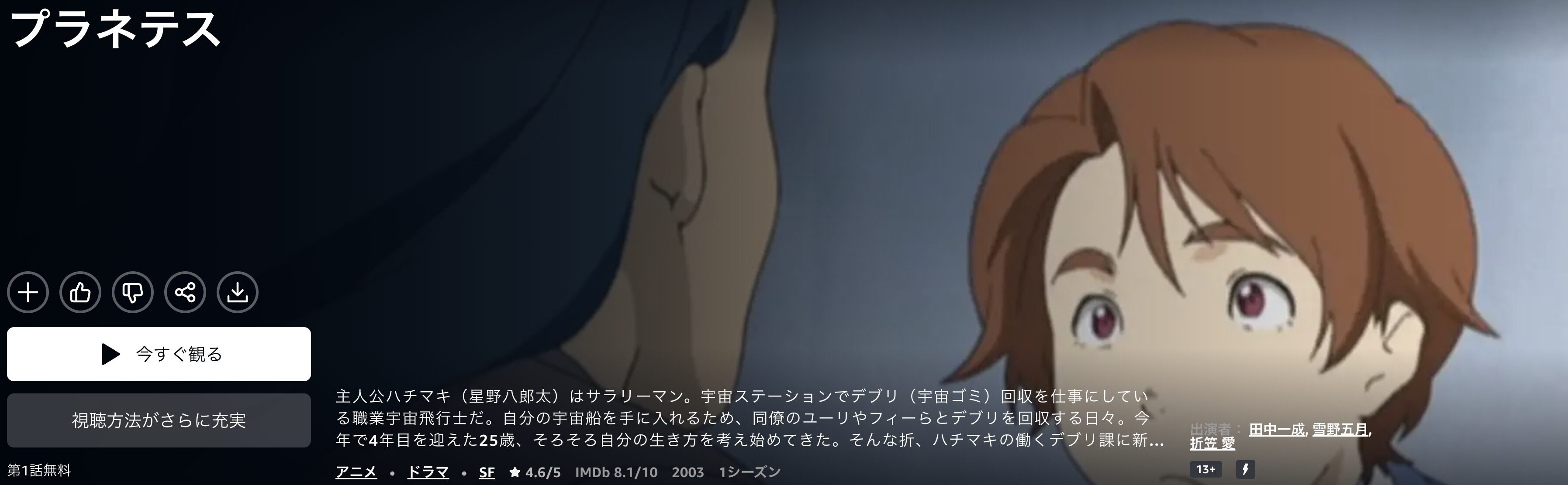 Amazonプライムのプラネテス配信画像