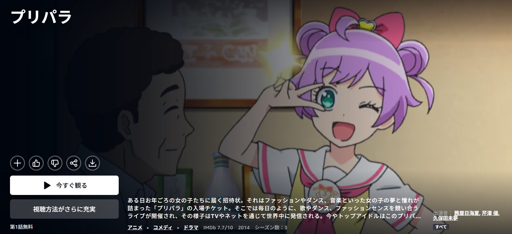 Amazonプライムのプリパラ配信画像