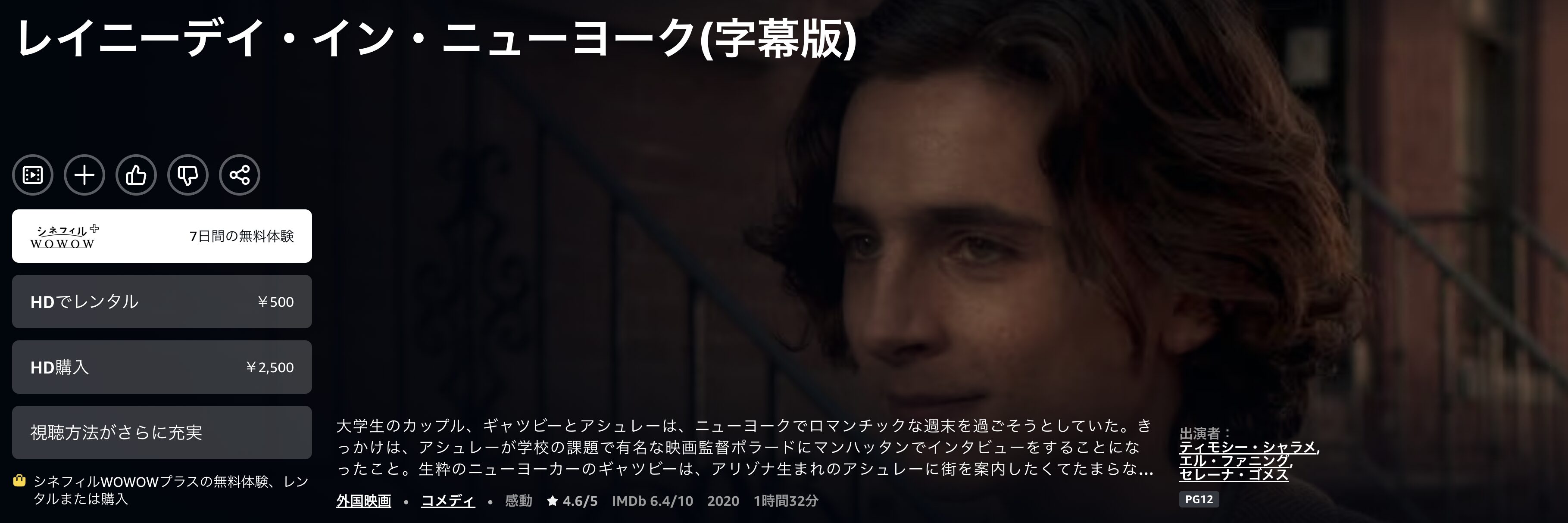 Amazonプライムのレイニーデイ・イン・ニューヨーク配信画像