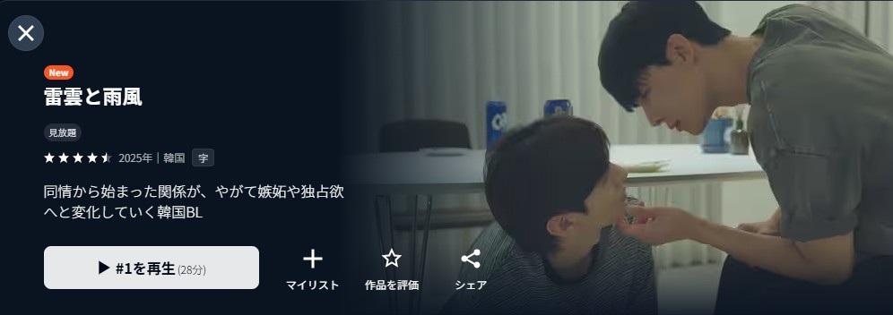 U-NEXTの雷雲と雨風配信画像