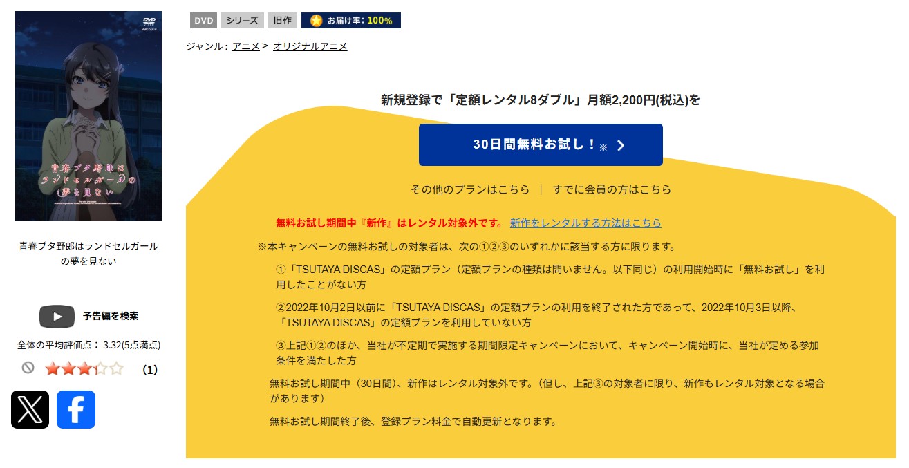 TSUTAYA DISCASの青春ブタ野郎はランドセルガールの夢を見ない