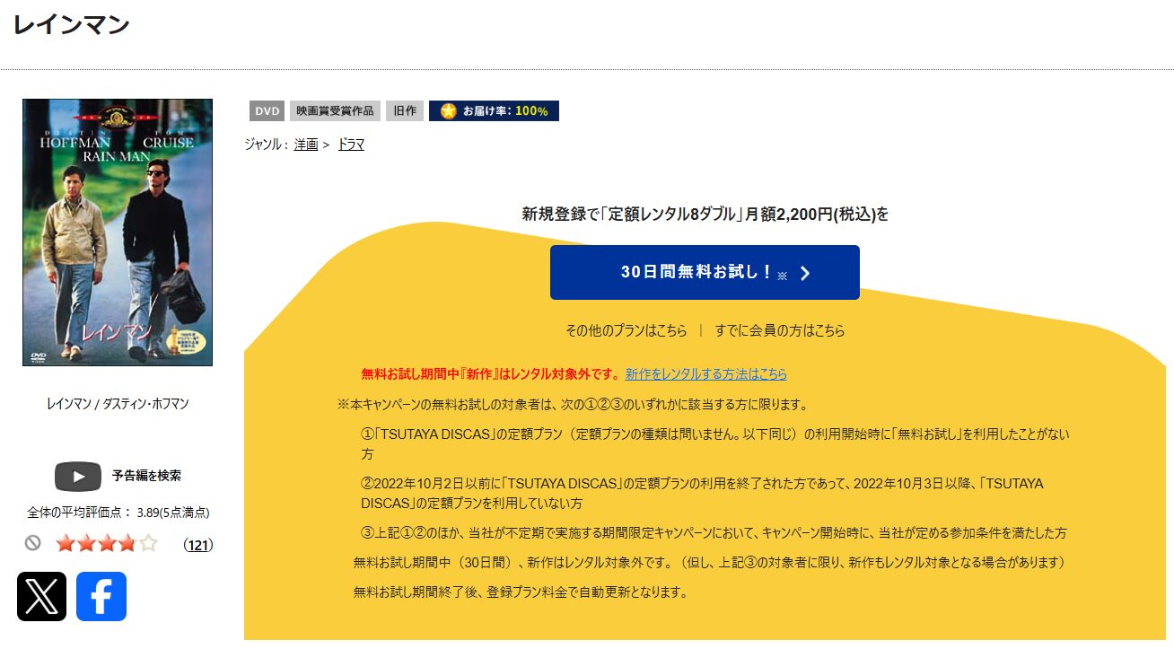 TSUTAYA DISCASのレインマン