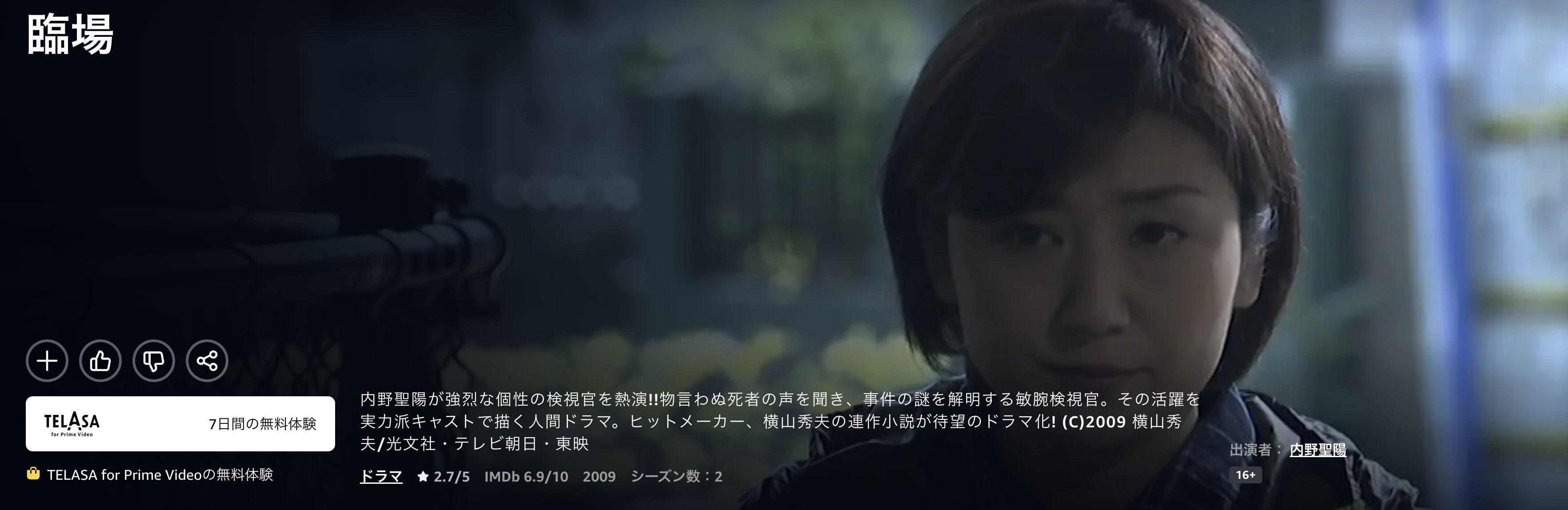 Amazonプライムの臨場 第一章配信画像