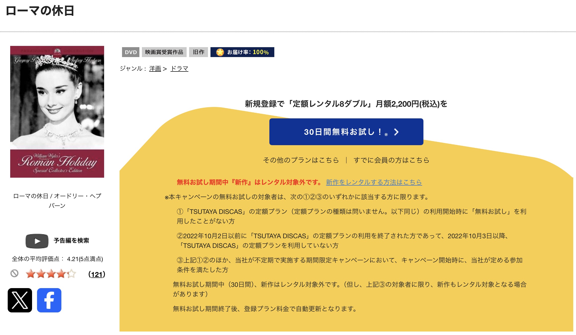 TSUTAYA DISCASのローマの休日