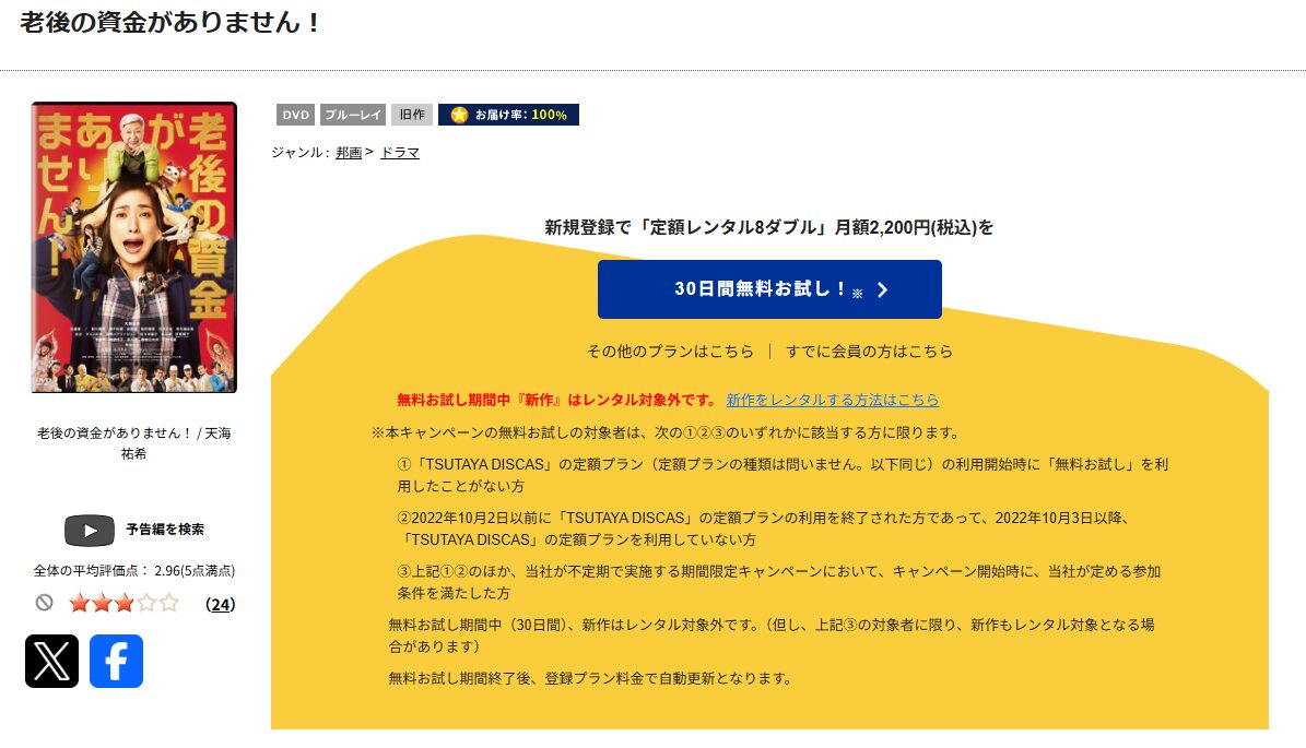 TSUTAYA DISCASの老後の資金がありません！