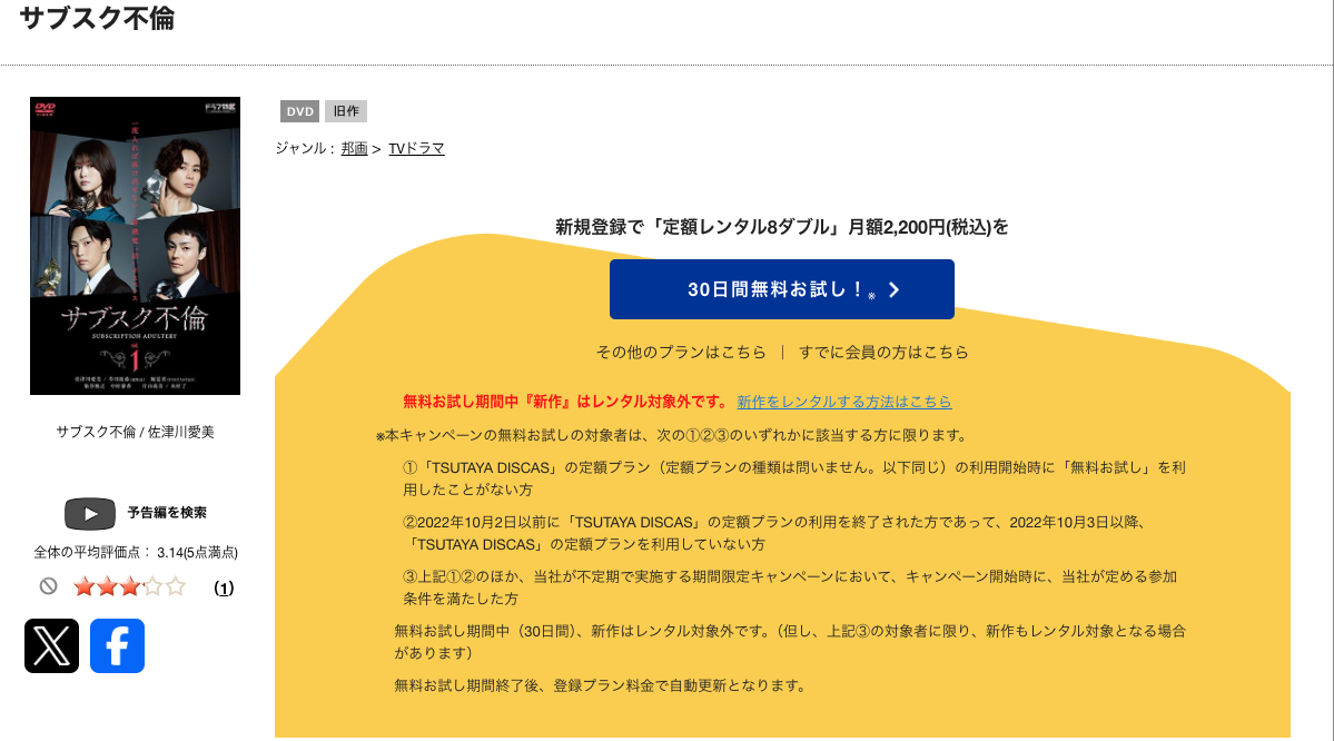 TSUTAYA DISCASのサブスク不倫