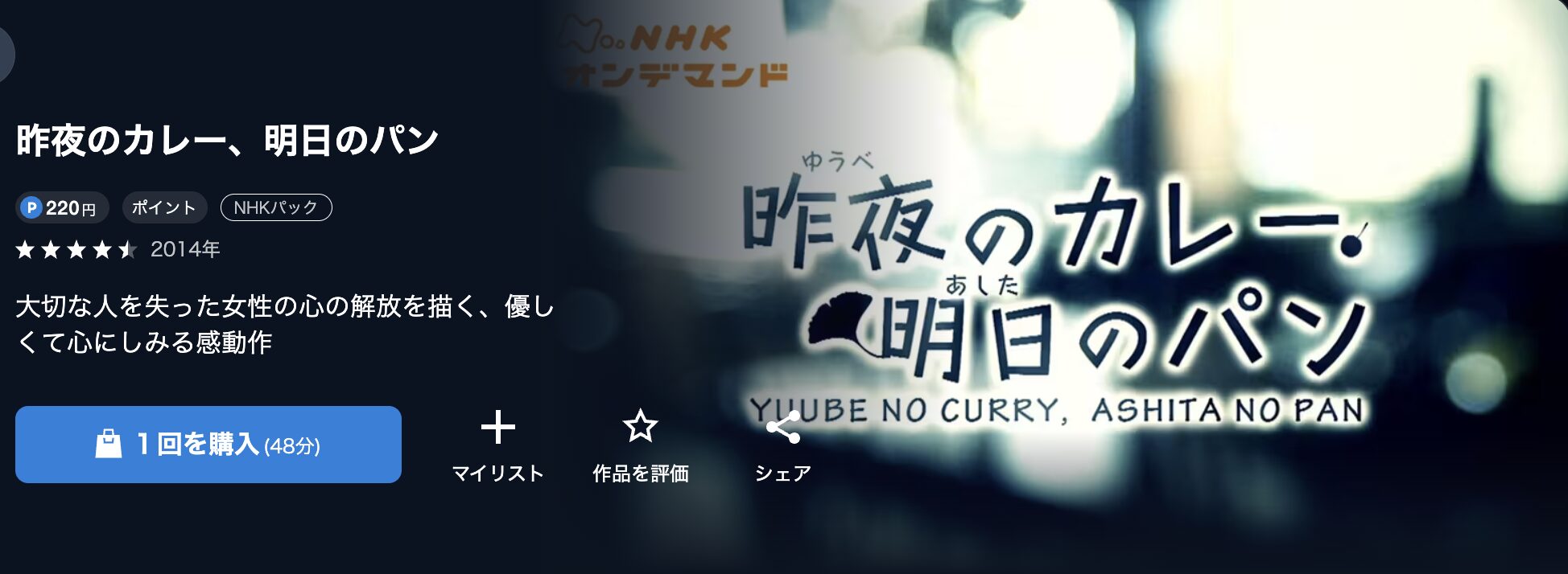 NHKオンデマンドの昨夜のカレー、明日のパン配信画像