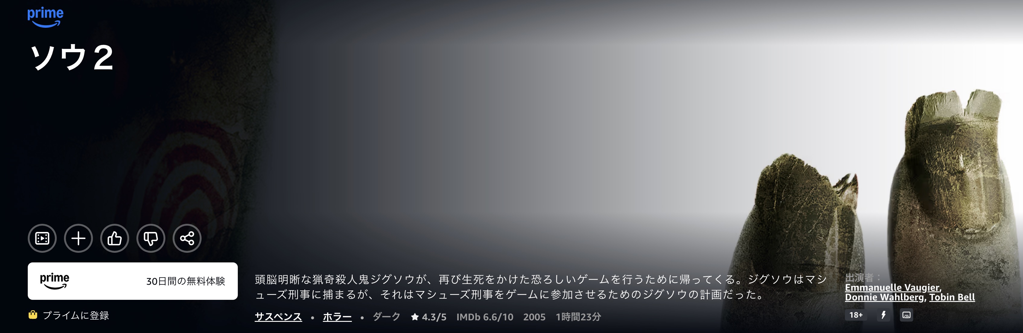 Amazonプライムのソウ2配信画像