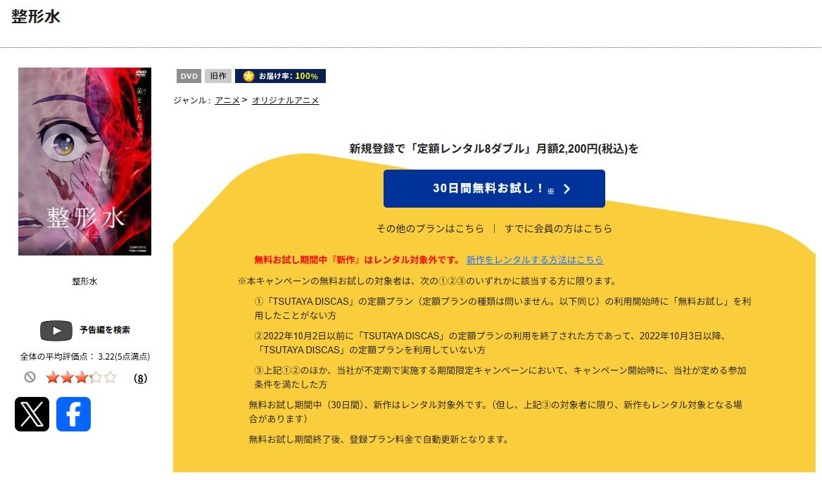 TSUTAYA DISCASの整形水