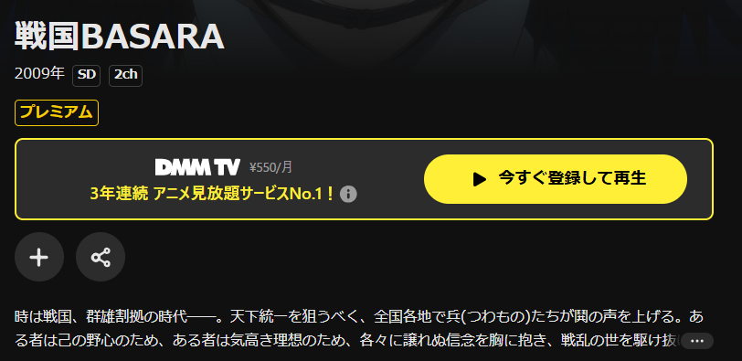 DMM TVの戦国BASARA（1期）配信画像