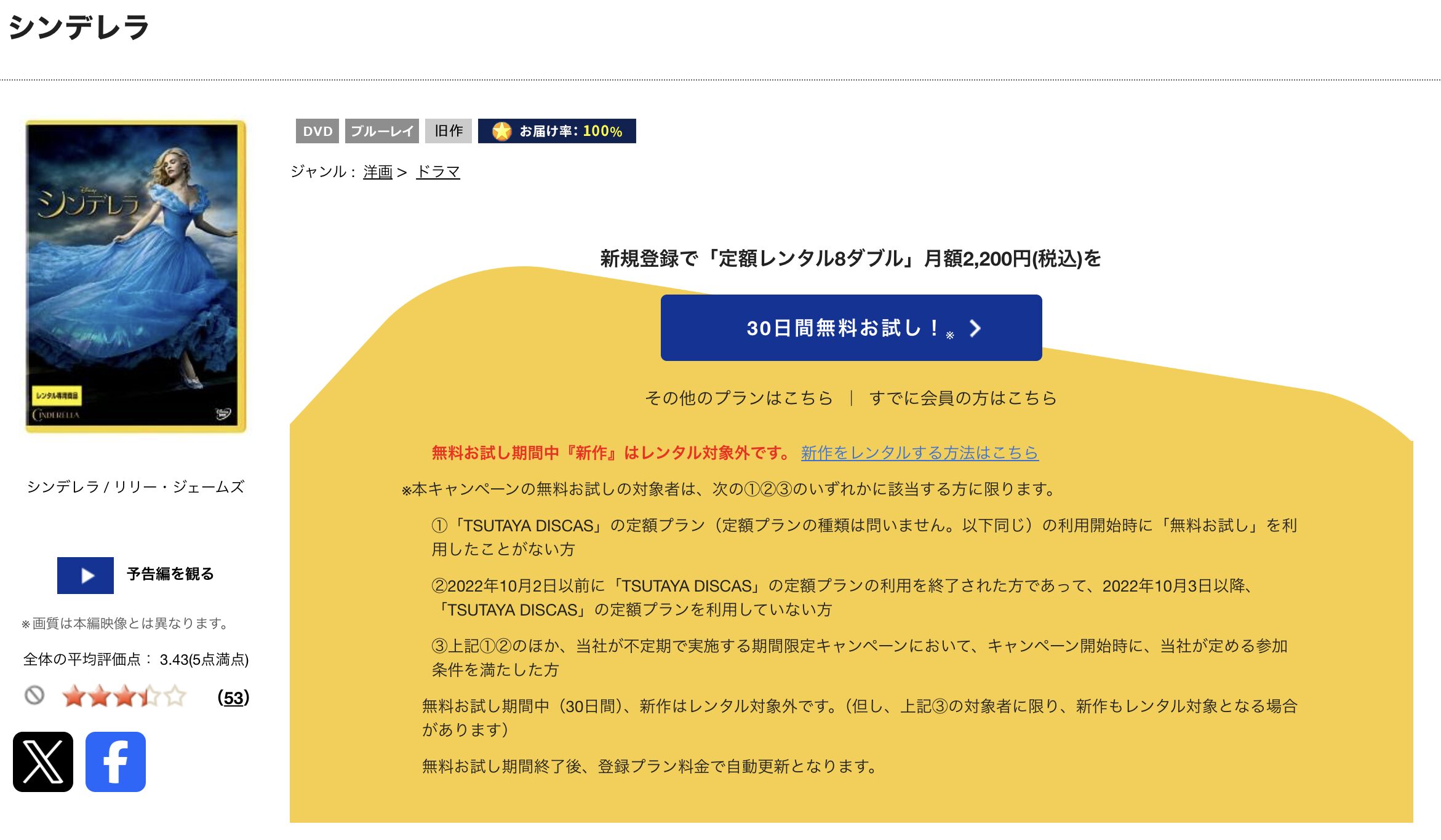 TSUTAYA DISCASのシンデレラ（実写）