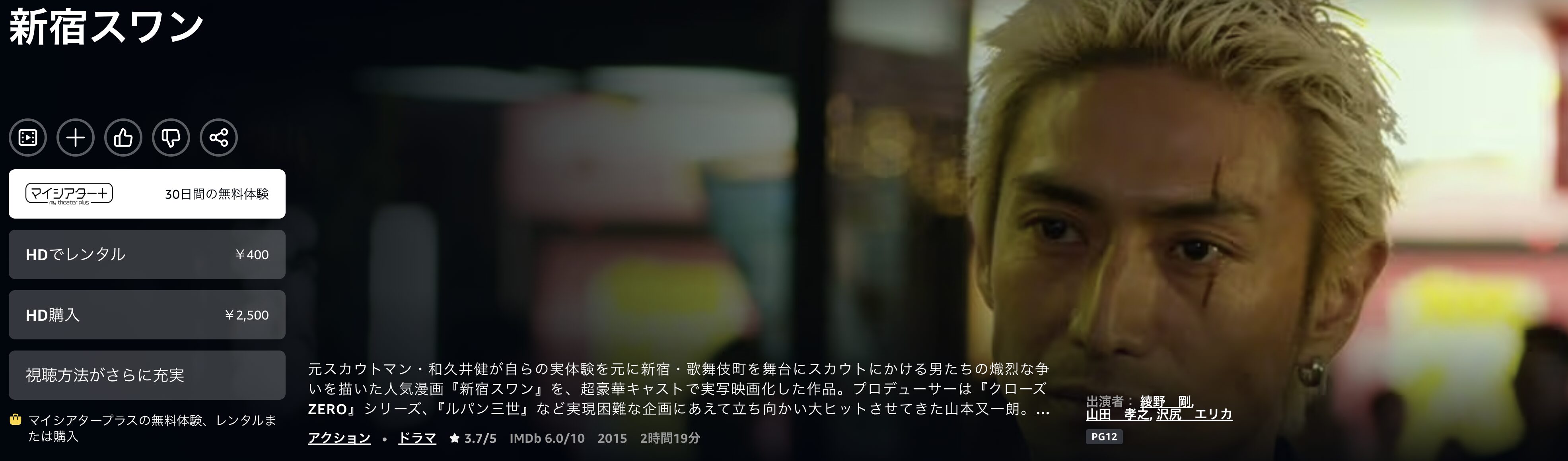 Amazonプライムの新宿スワン配信画像