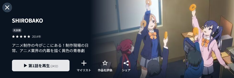 U-NEXTのSHIROBAKO配信画像