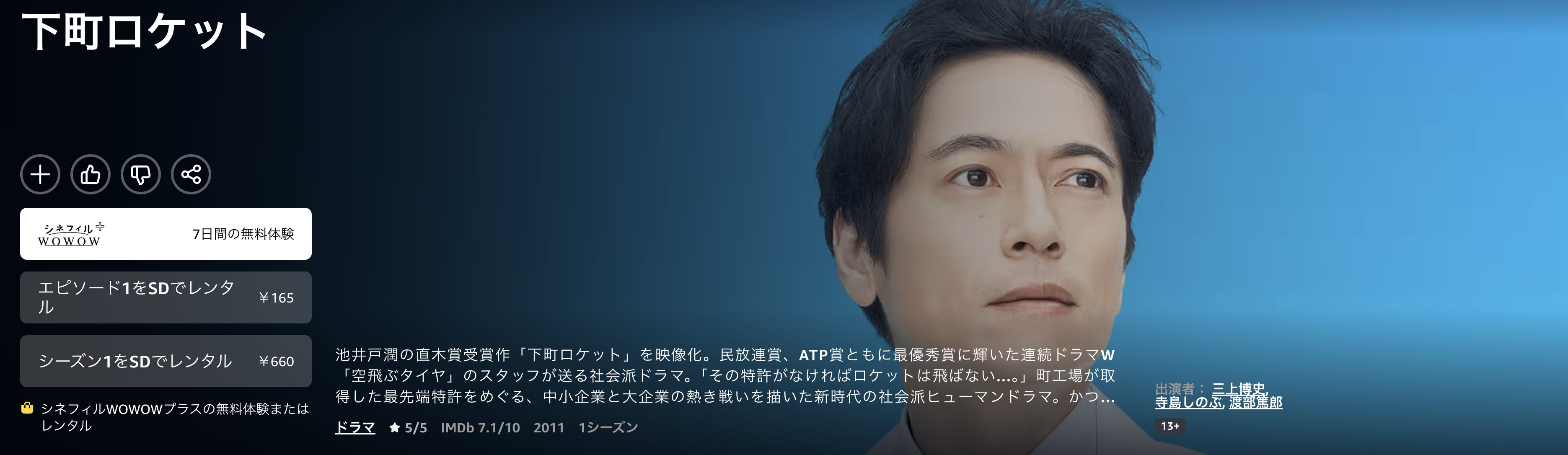 Amazonプライムの下町ロケット配信画像