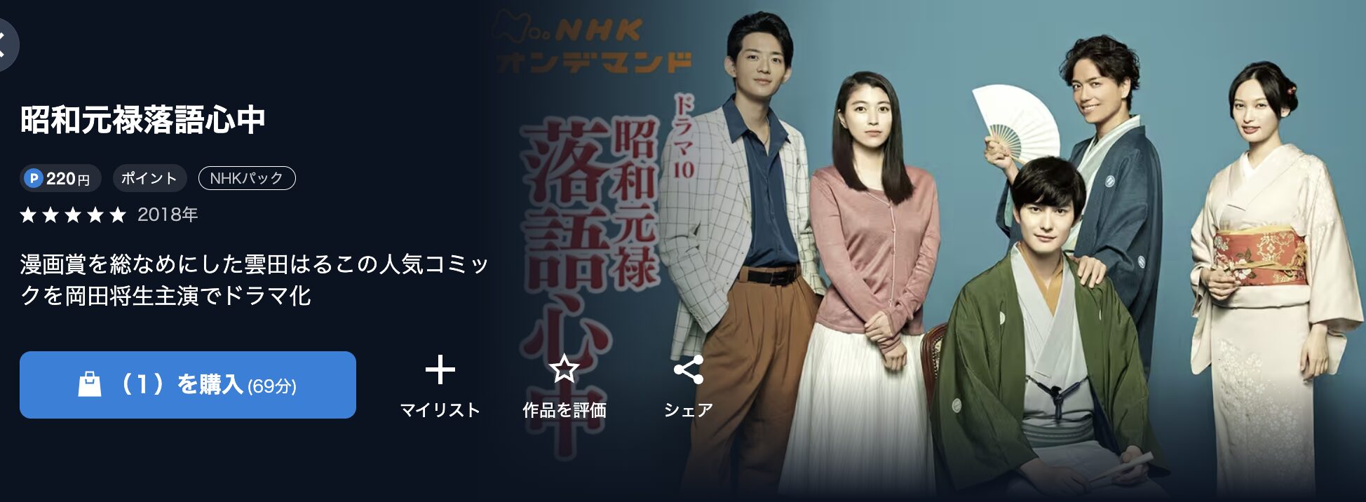NHKオンデマンドの昭和元禄落語心中配信画像