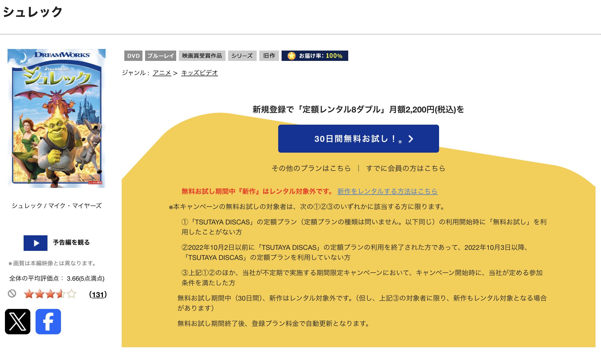 TSUTAYA DISCASのシュレック