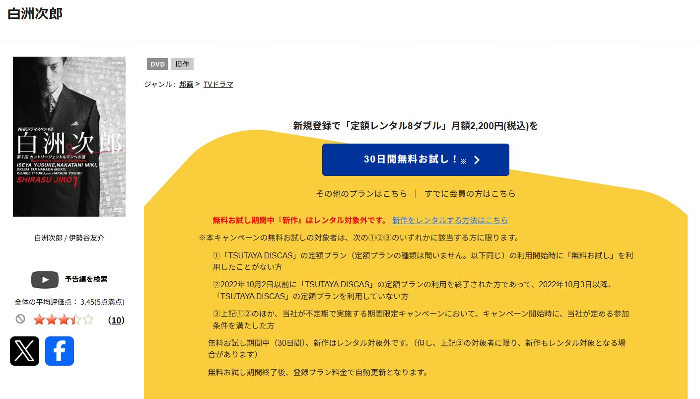 TSUTAYA DISCASの白洲次郎
