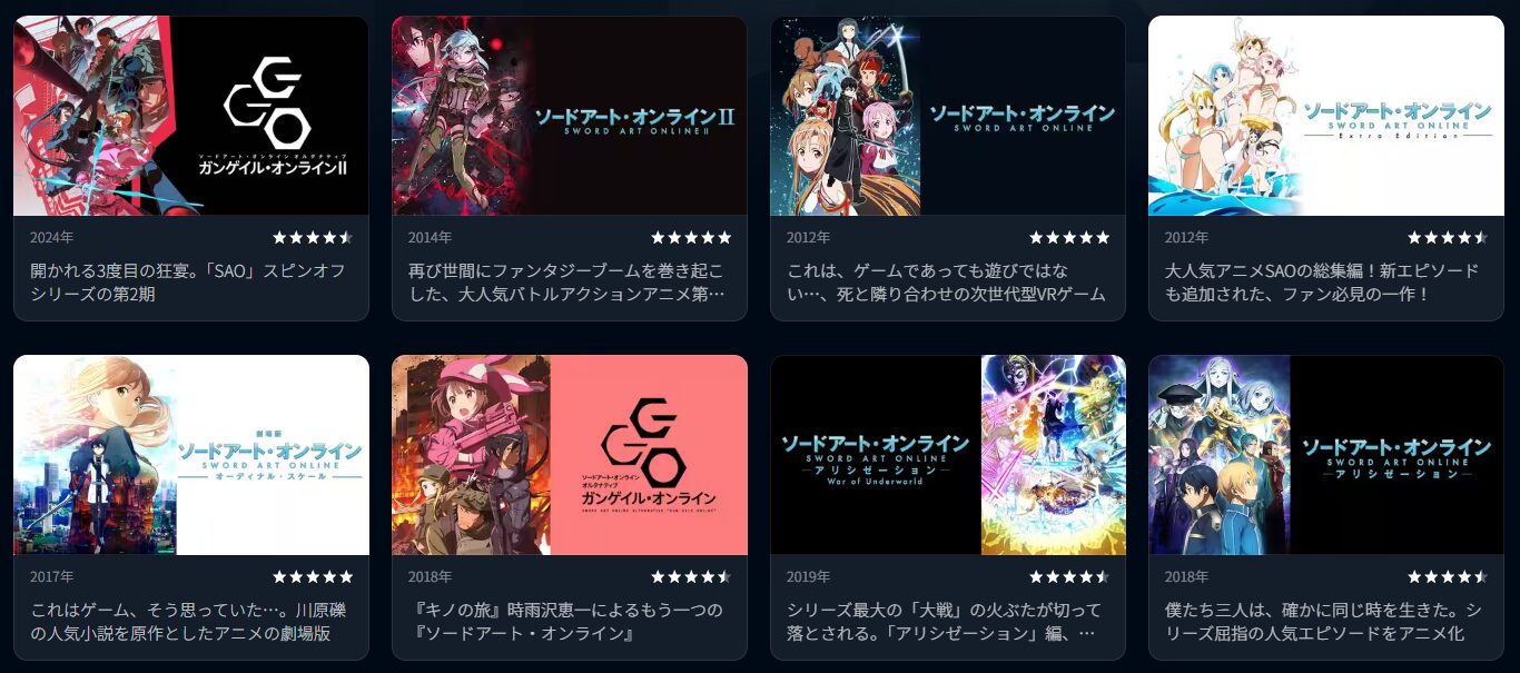 U-NEXTのソードアート・オンライン（SAO）配信画像