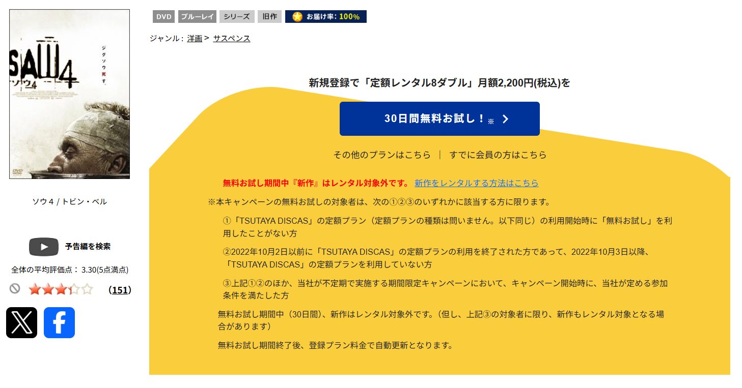 TSUTAYA DISCASのソウ4