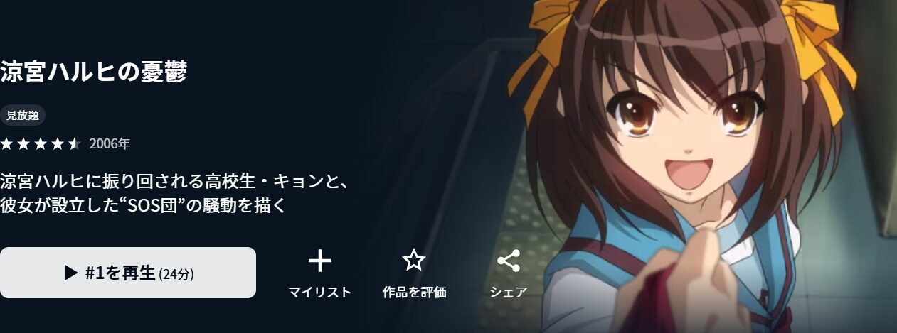 U-NEXTの涼宮ハルヒの憂鬱配信画像